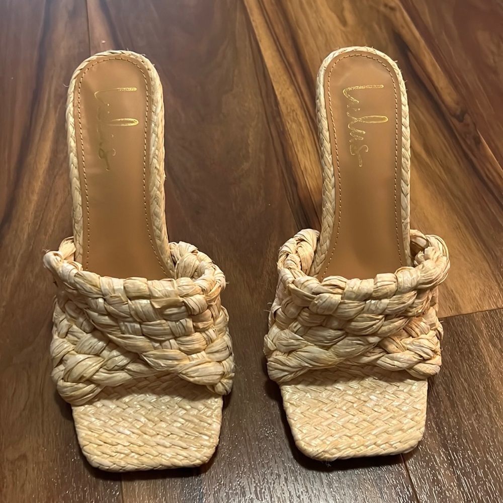 Lulus raffia/straw heeled sandal